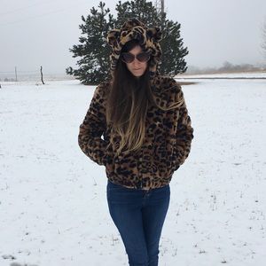 Leopard print teddy coat.